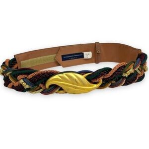 Ginnie Johansen Designs Inc. Belt Rope Woven Metal Gold Leaf Vintage 80s Glam